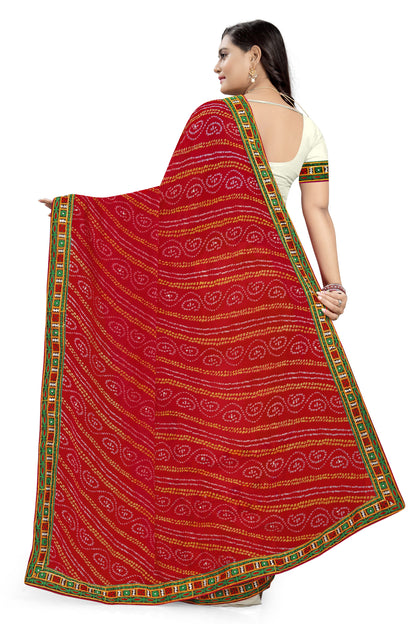 Dhiyona RV Women's Half And Half Bandhani Pallu With Kutchi Embroidered Saree ( KVD932 )