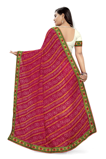 Dhiyona RV Women's Half And Half Bandhani Pallu With Kutchi Embroidered Saree ( KVD934 )