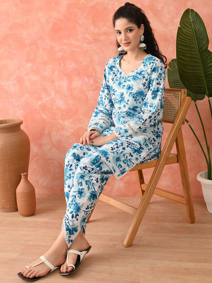 Women Floral Printed Cotton Kurta with Dhoti Pant