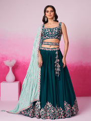 Women Teal Pure Georgette Sequin embroidery  Lehenga choli & Dupatta