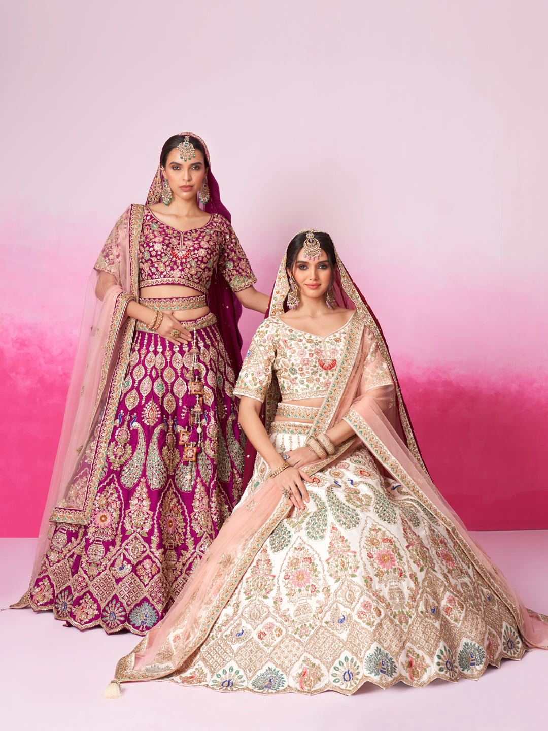 Women Cream Pure silk Moti, Sequins embroidery  Bridel Lehenga choli & Dupatta