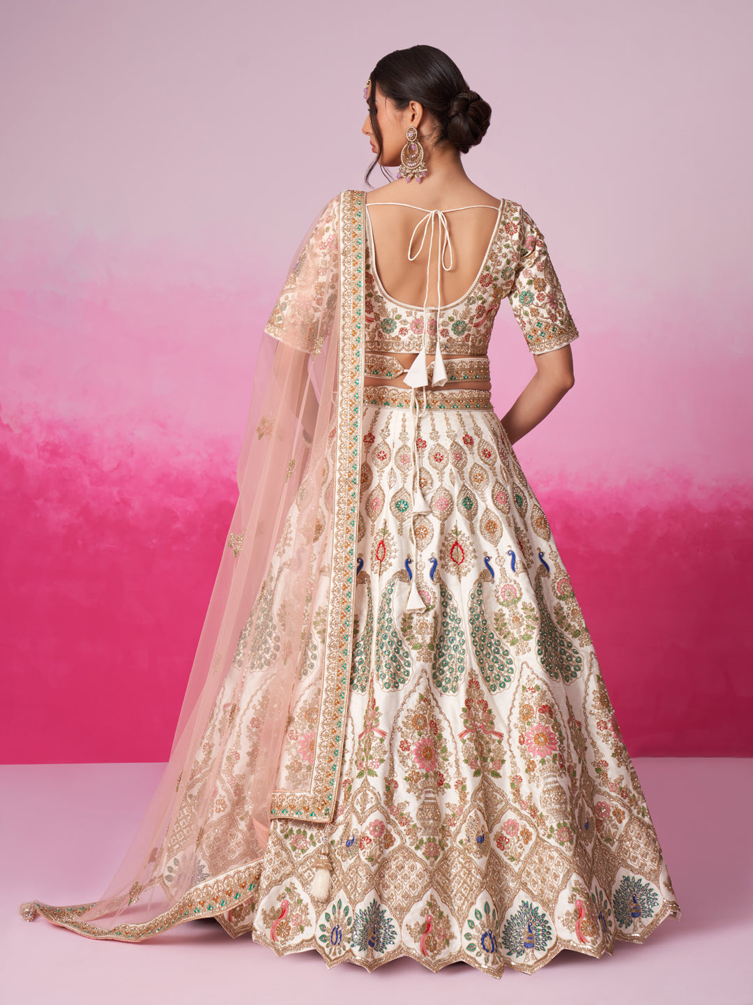 Women Cream Pure silk Moti, Sequins embroidery  Bridel Lehenga choli & Dupatta