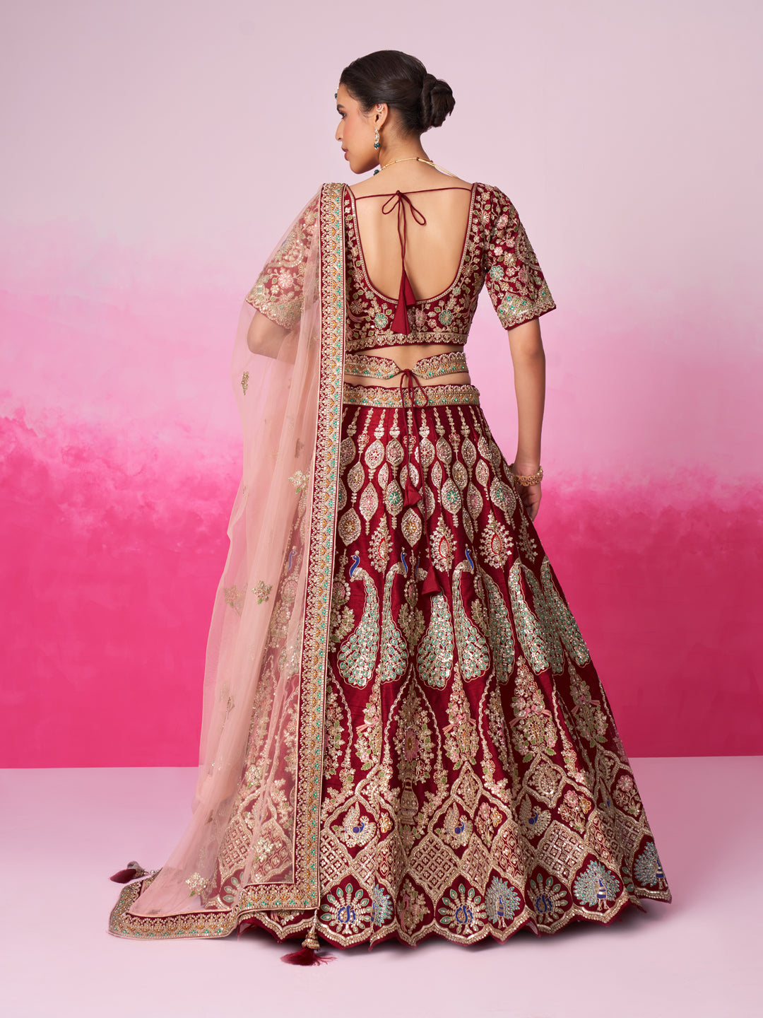 Women Red Pure silk Moti, Sequins embroidery  Bridel Lehenga choli & Dupatta