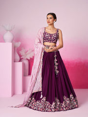 Women Burgundy Pure Georgette Sequin embroidery  Lehenga choli & Dupatta