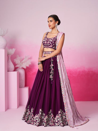 Women Burgundy Pure Georgette Sequin embroidery  Lehenga choli & Dupatta