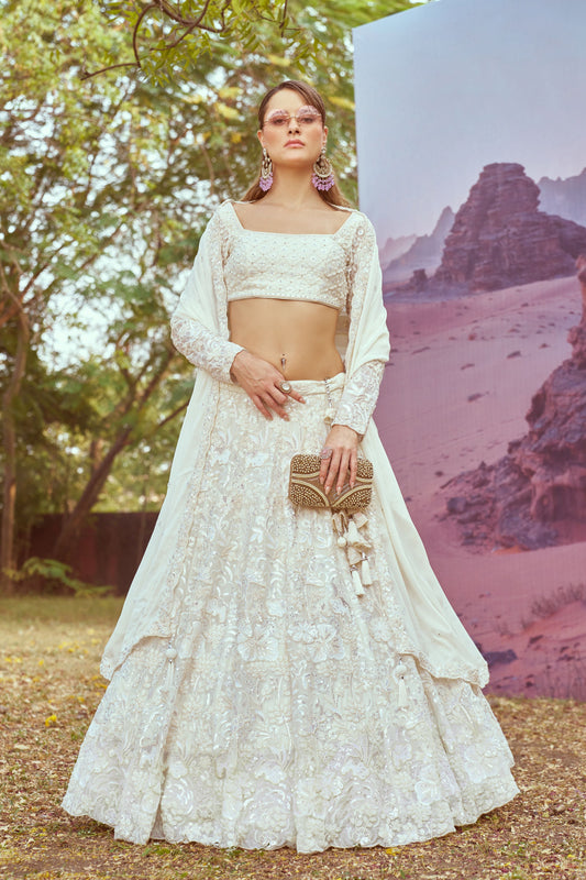 Cream Georgette Beads embroidery  Lehenga choli & Dupatta