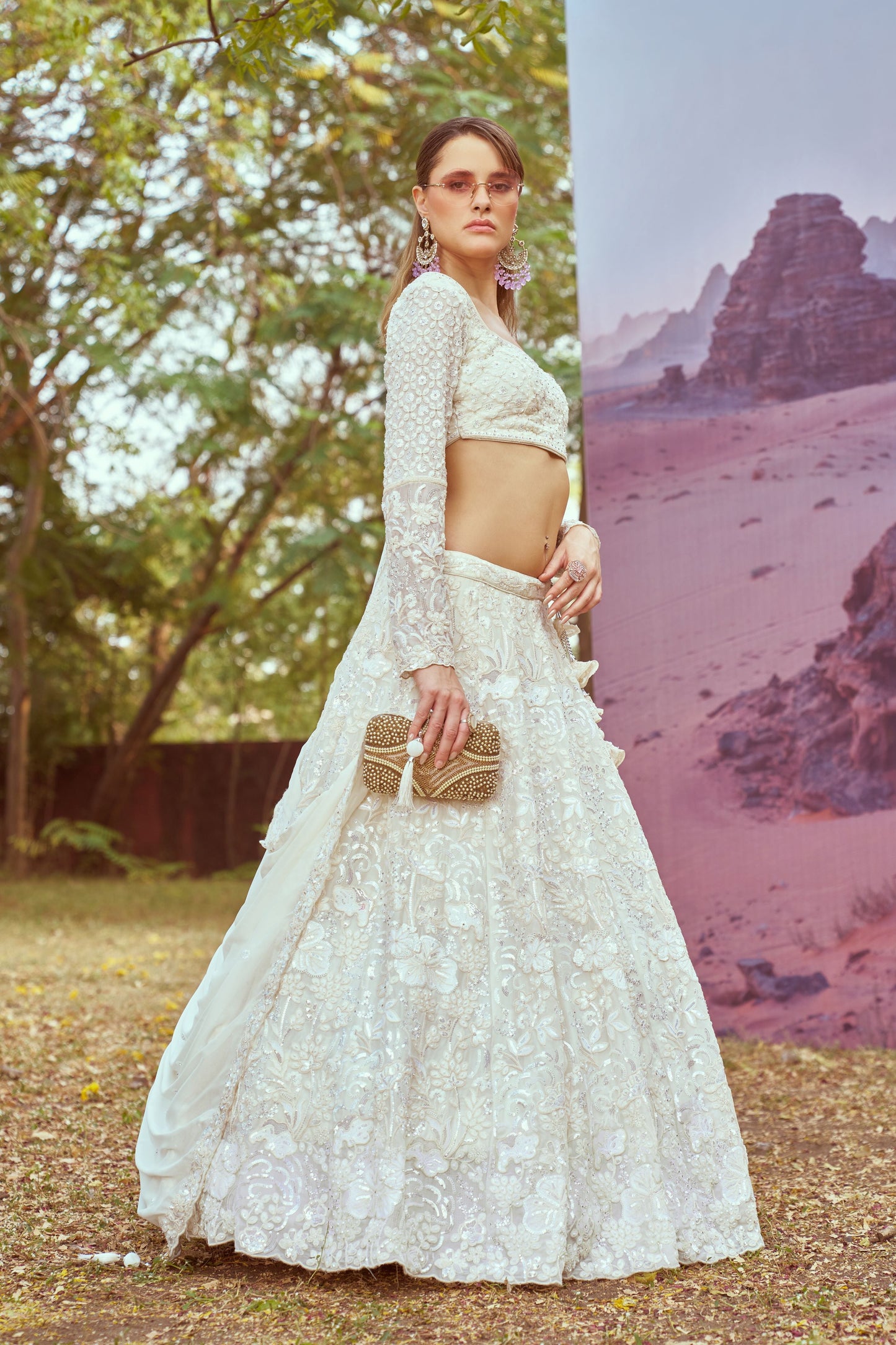 Cream Georgette Beads embroidery  Lehenga choli & Dupatta