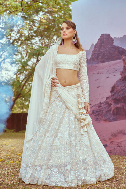 Cream Georgette Beads embroidery  Lehenga choli & Dupatta