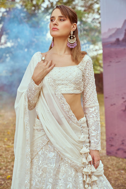 Cream Georgette Beads embroidery  Lehenga choli & Dupatta