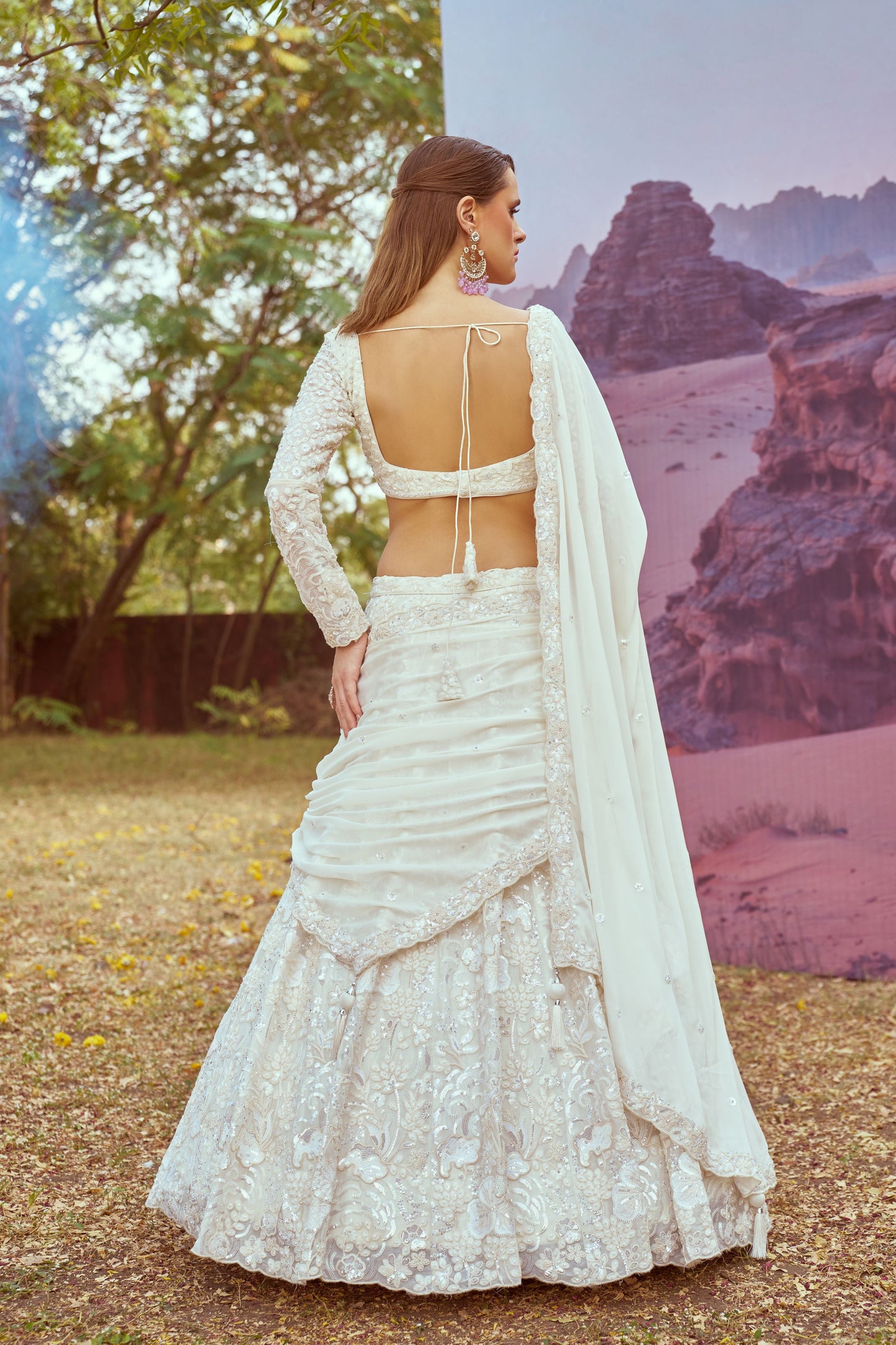 Cream Georgette Beads embroidery  Lehenga choli & Dupatta