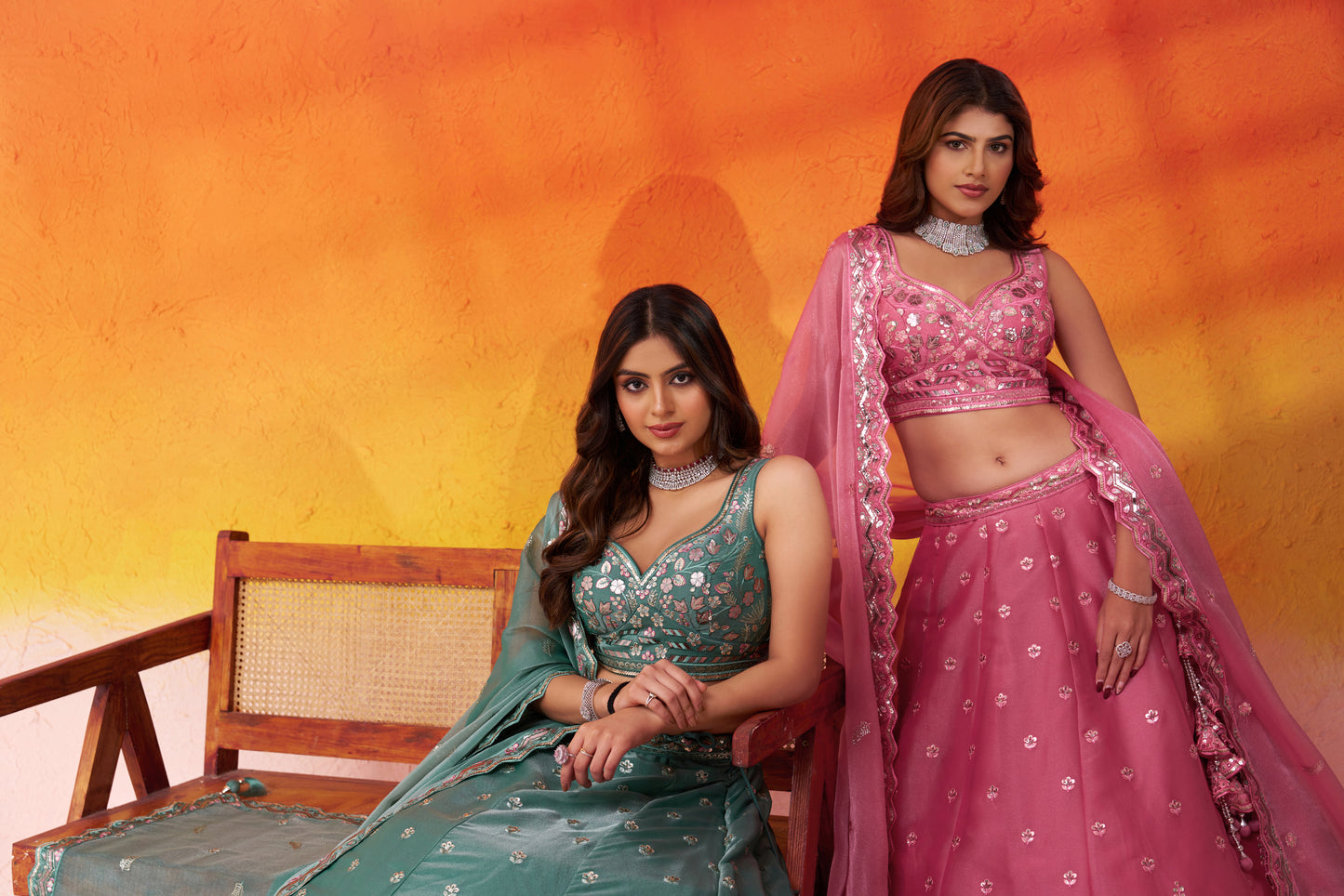 Green-Organza Fabric Sequins Thread & Embroidery Semi-Stitched Lehenga & Unstitched Blouse With Dupatta