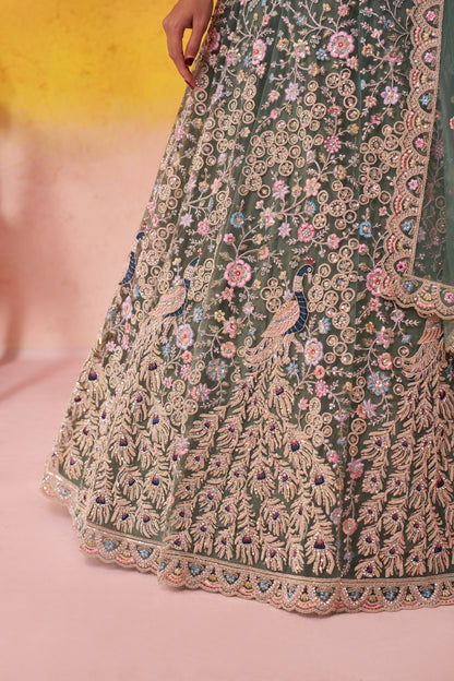 LIMEGREEN- Net Fabric Sequins embroidery Semi-Stitched Lehenga & Unstitched Blouse With Dupatta