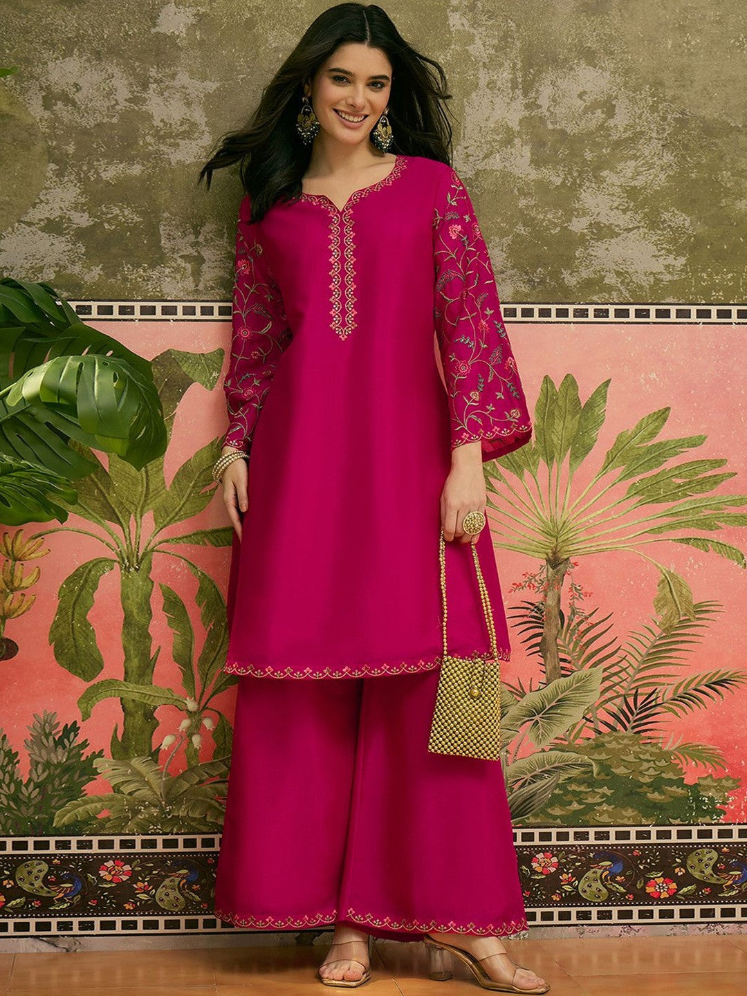 Dhiyona SN Embroidered V-Neck Kurta & Palazzos