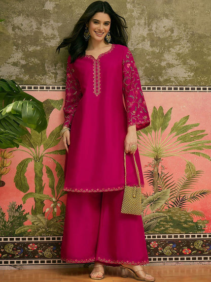 Embroidered V-Neck Kurta & Palazzos