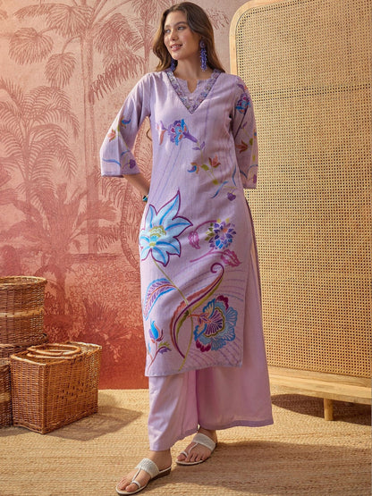 Floral Printed Round Neck Pure Cotton Kurta & Trousers With Dupatta