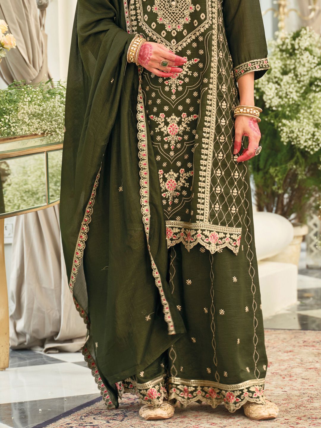 Women Ethnic Motifs Embroidered Kurta with Palazzo & Dupatta