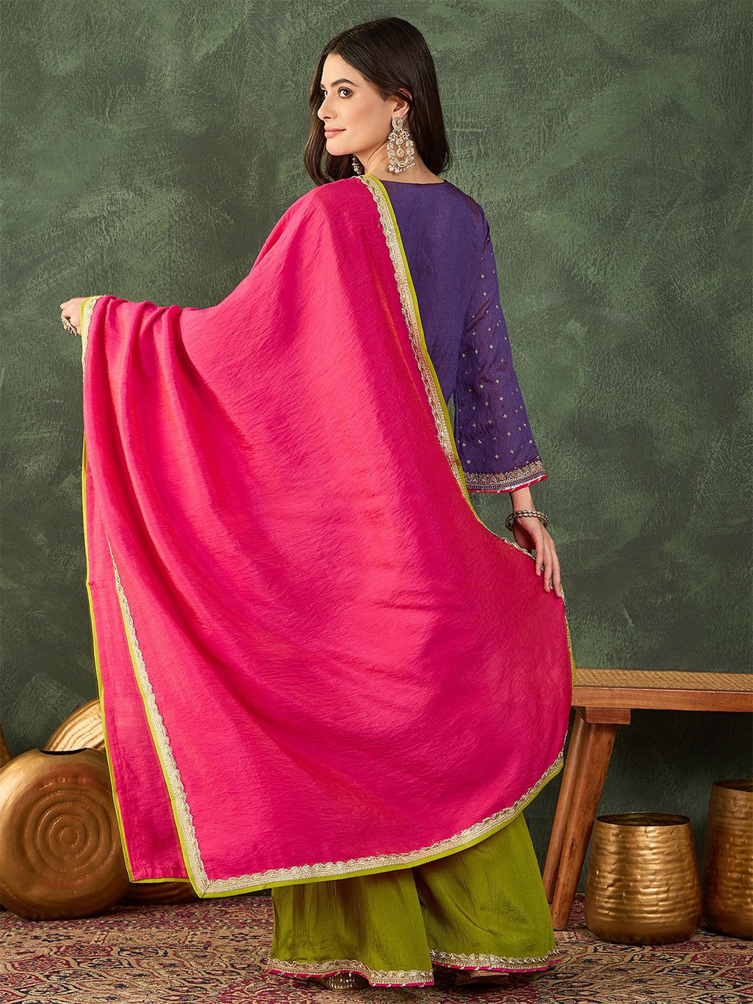 Dhiyona KL Women Ethnic Motifs Embroidered Regular Thread Work Kurta with Palazzos & With Dupatta