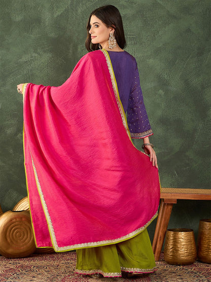 Dhiyona KL Women Ethnic Motifs Embroidered Regular Thread Work Kurta with Palazzos & With Dupatta