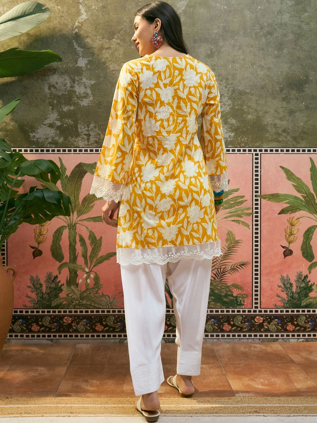 Printed Pure Cotton V-Neck Kurti & Salwar