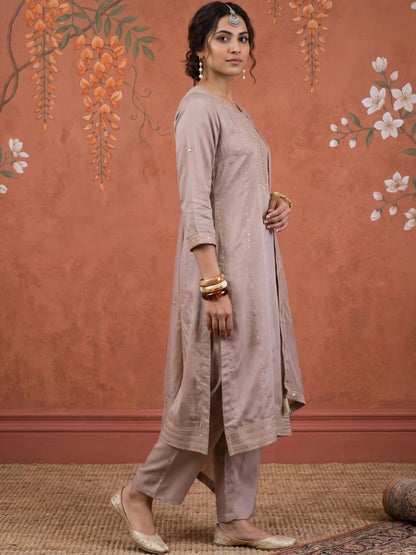 Women Ethnic Motifs Embroidered Regular Sequinned Kurta with Trousers & With Dupatta