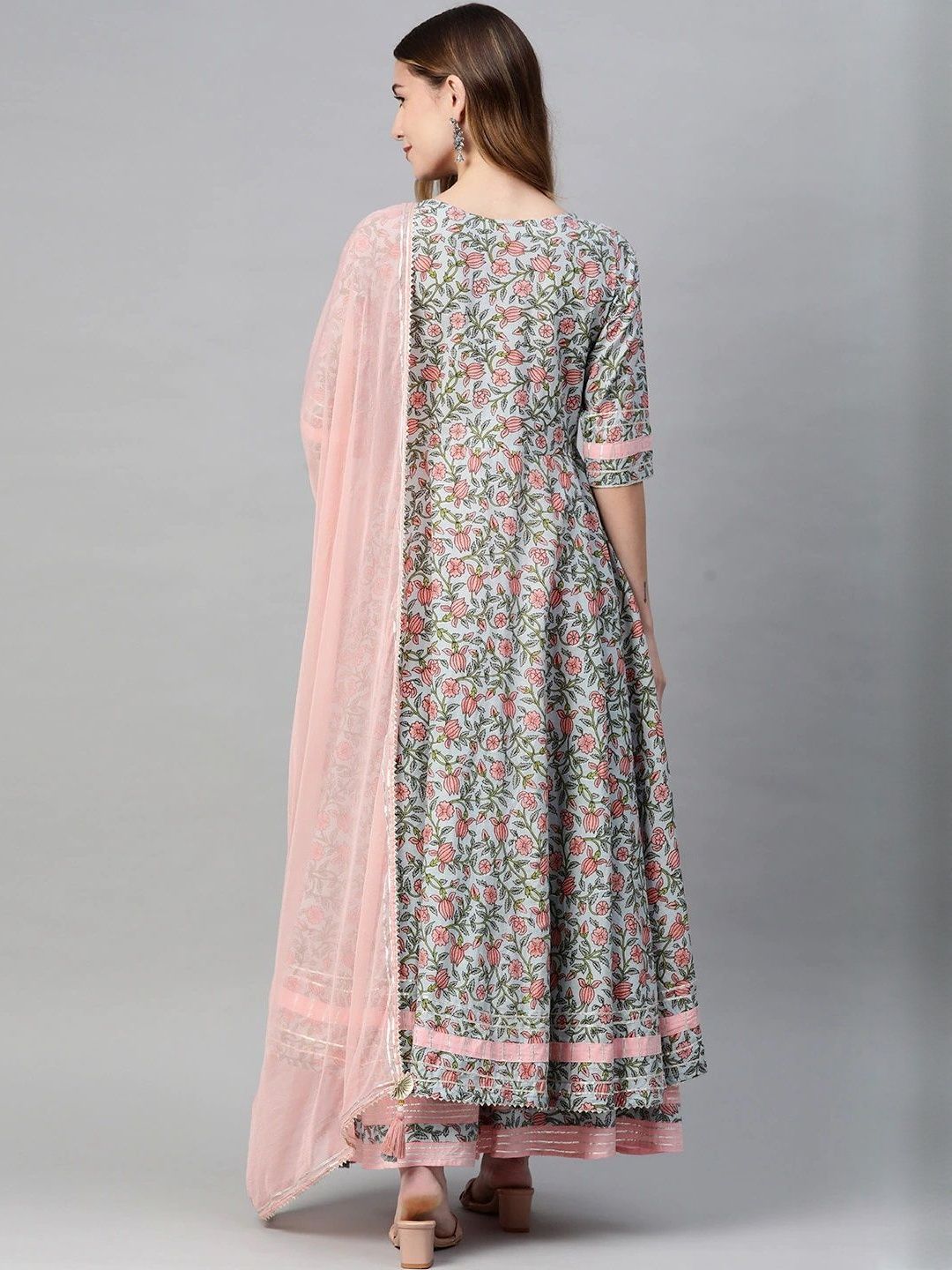 Dhiyona KL Women Floral Printed Pure Cotton Kurta with Palazzos & With Dupatta