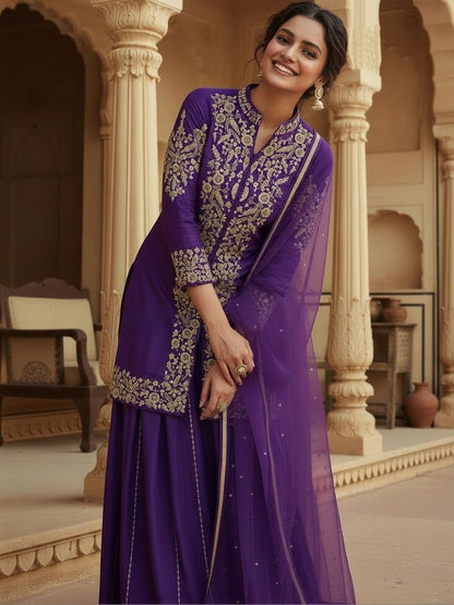 Dhiyona HOP Embroidered Mandarin Collar Kurta & Sharara Kurta Sets
