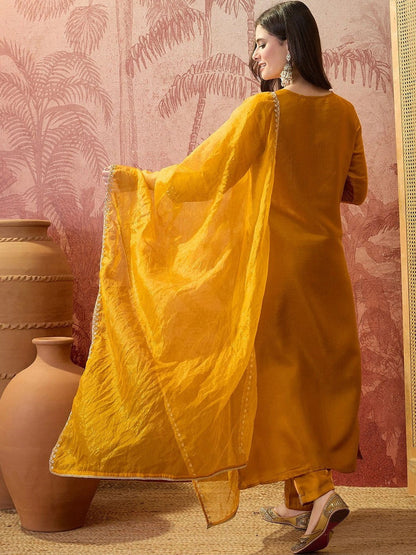 Women Embroidered Regular Kurta with Palazzos & With Dupatta