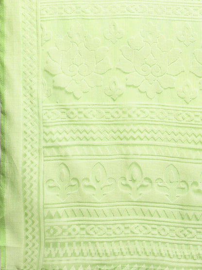 Women's Brasso Green Printed Designer Saree With Blouse Piece
