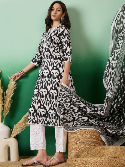 Printed Pure Cotton Round Neck Kurta & Trousers Kurta Set