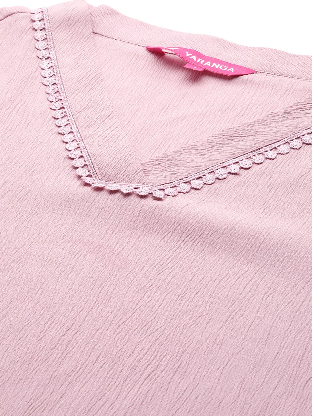 Pink Pink Flared Sleeve Organza detailed Solid Kurta & Palazzo