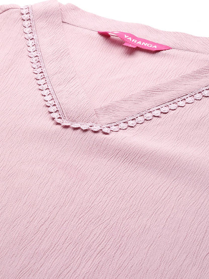 Pink Pink Flared Sleeve Organza detailed Solid Kurta & Palazzo