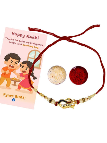 Dhiyona Thread Rakhi With Roli Chawal & Greetings Card