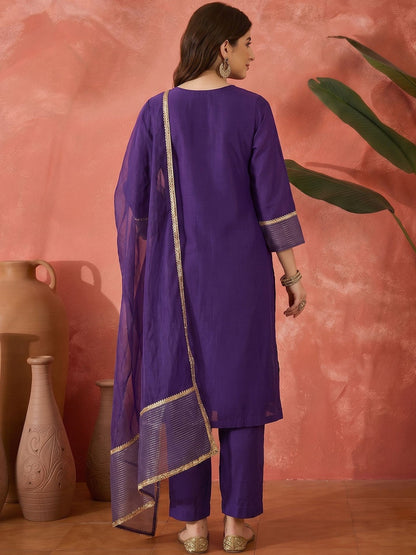 Embroidered V Neck Kurta Sets