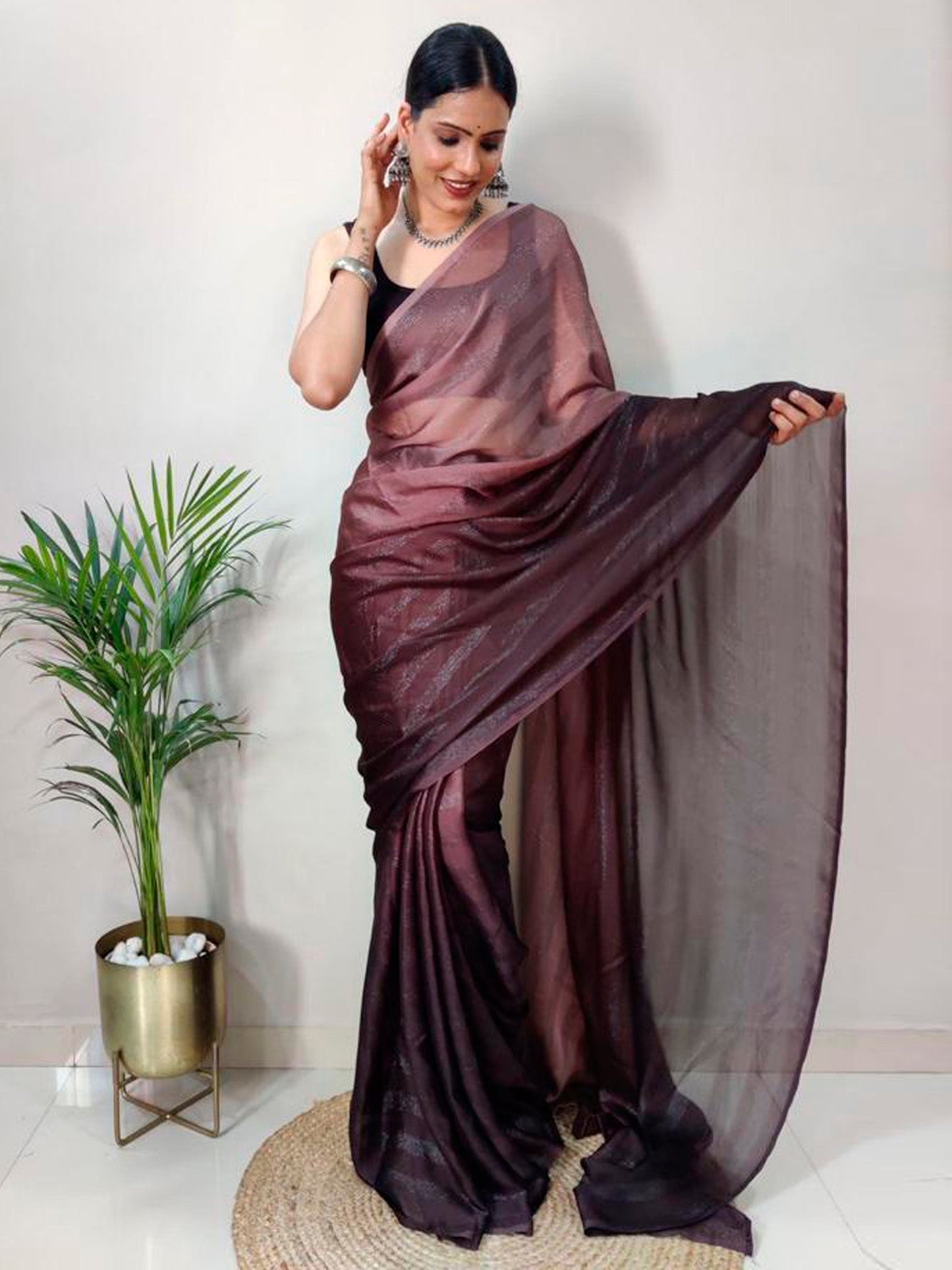 Women's Georgette Burgundy Printed Ready to Wear With Blouse Piece