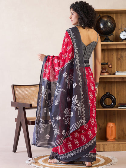 Women's Cotton Pink Printed Ready to Wear With Blouse Piece