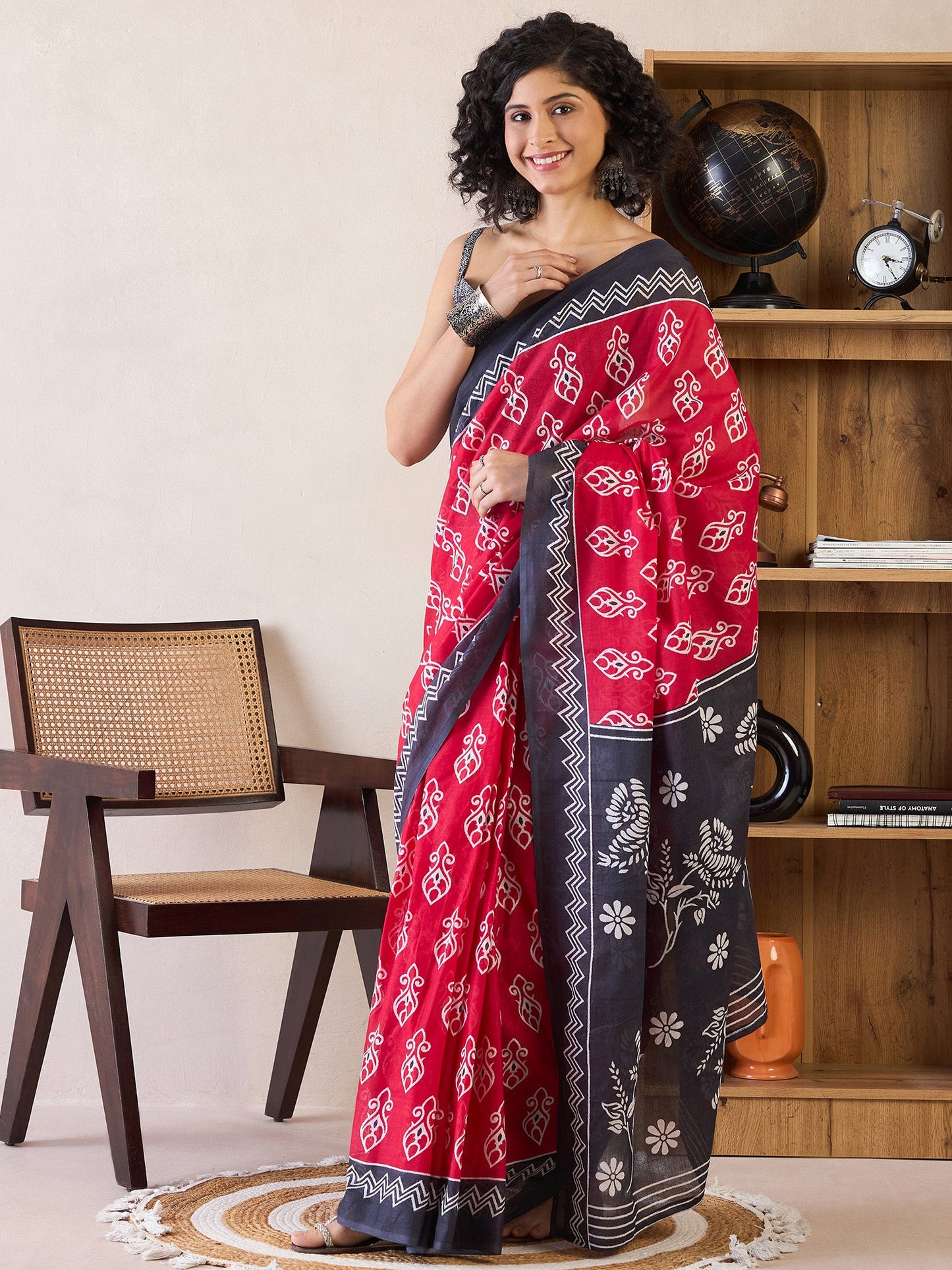 Women's Cotton Pink Printed Ready to Wear With Blouse Piece