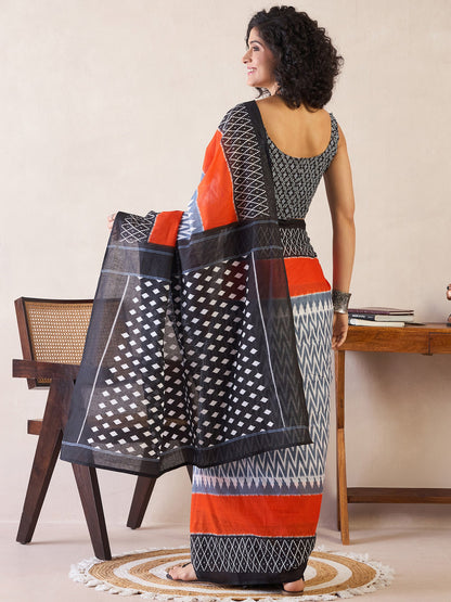 Women's Cotton Grey Printed Ready to Wear With Blouse Piece