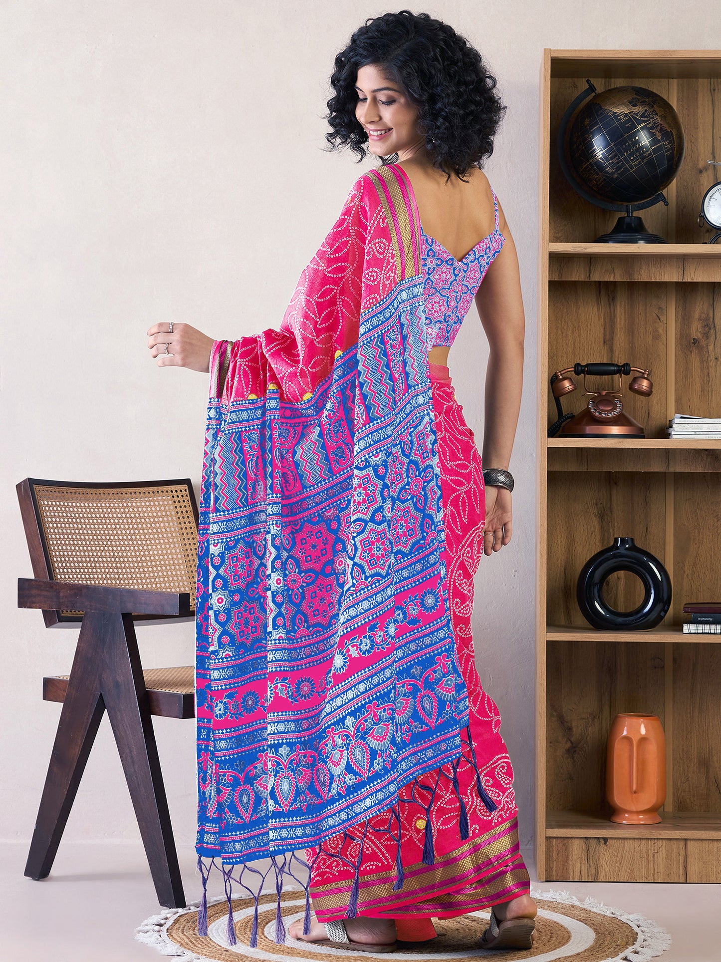 Women's Cotton Pink Printed Ready to Wear With Blouse Piece