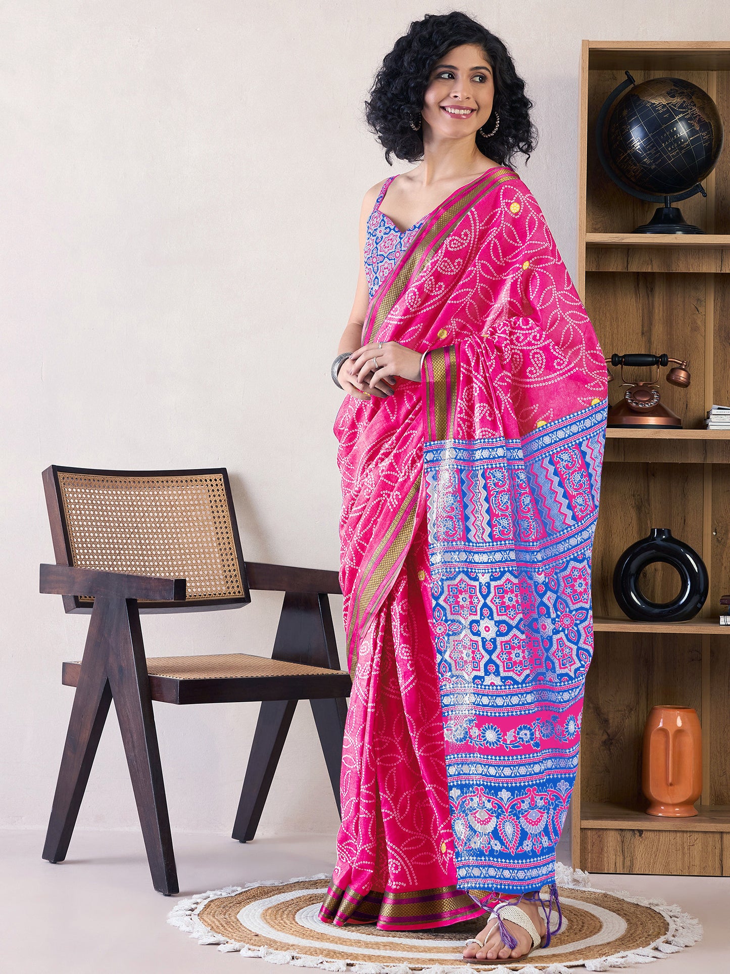 Women's Cotton Pink Printed Ready to Wear With Blouse Piece