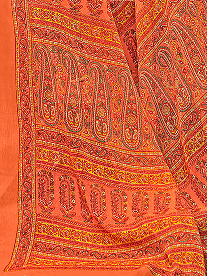 Women's Chiffon Orange Printed Designer Saree With Blouse Piece