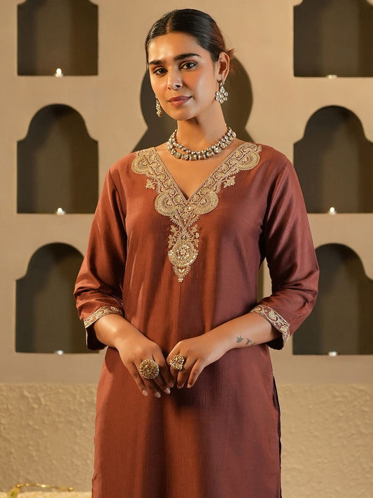 Women Ethnic Motifs Yoke Design Regular Sequinned Kurta with Trousers
