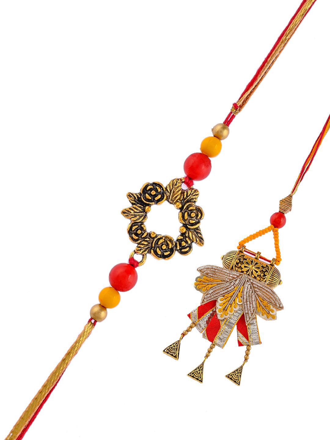 Dhiyona Orange Beaded Bhaiya Bhabhi Rakhis With Roli Chawal & Greeting Card
