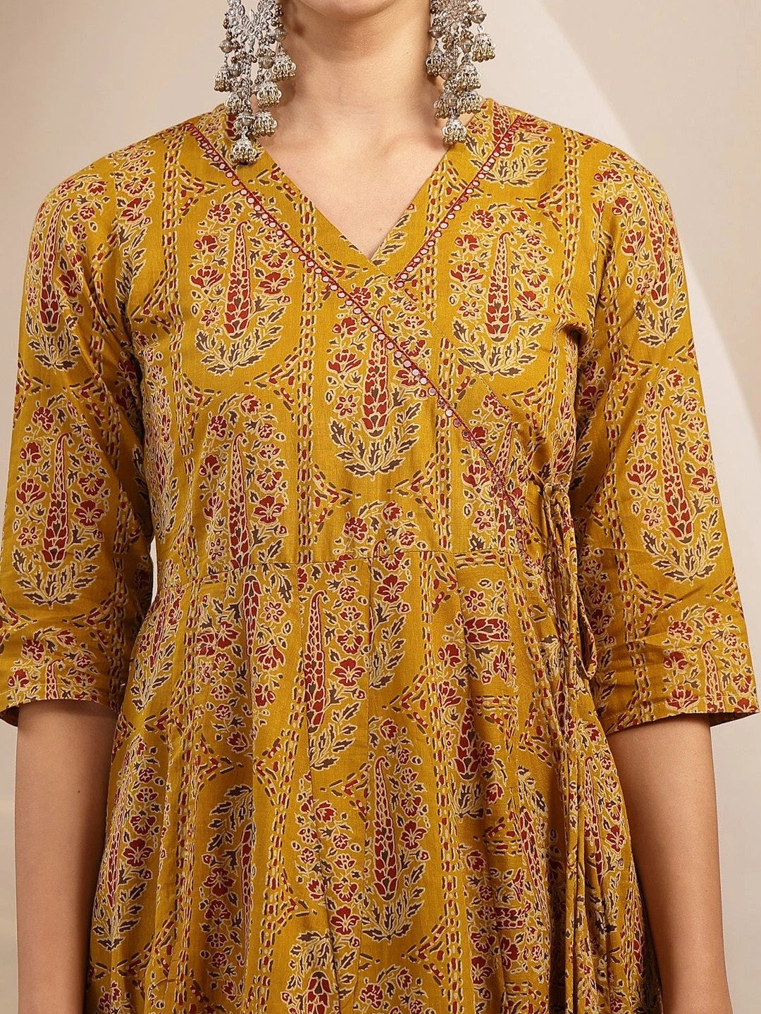 Women Ethnic Motifs Printed Angrakha Kurta with Trousers & With Dupatta