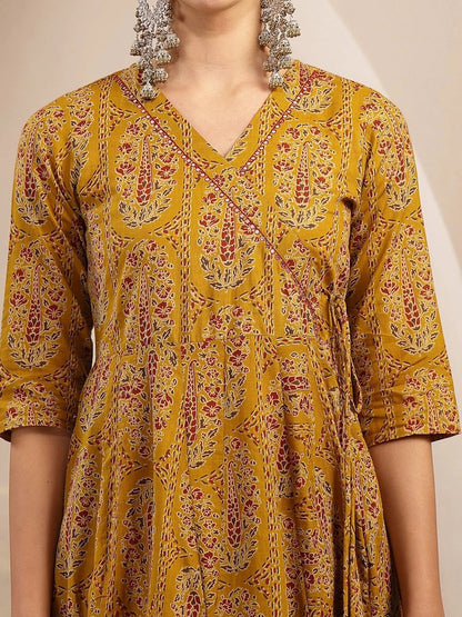 Women Ethnic Motifs Printed Angrakha Kurta with Trousers & With Dupatta