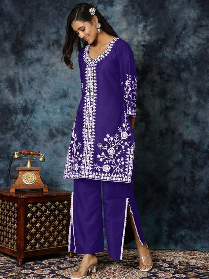 Women Chikankari Embroidered A-Line Kurta & Palazzo