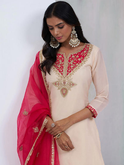 Dhiyona CH Women Floral Embroidered Sequinned Kurta with Palazzos & Dupatta
