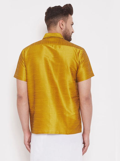 Men's Mustard Silk Blend Straight Ethnic Shirt