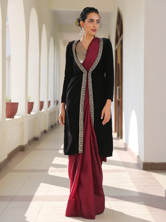 Dhiyona ST Black Velvet Jacket with Lace