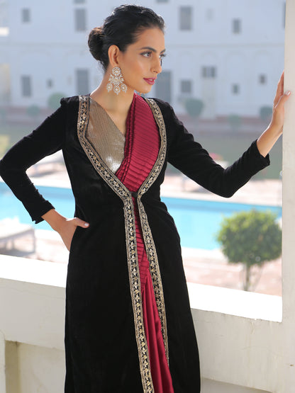 Dhiyona ST Black Velvet Jacket with Lace
