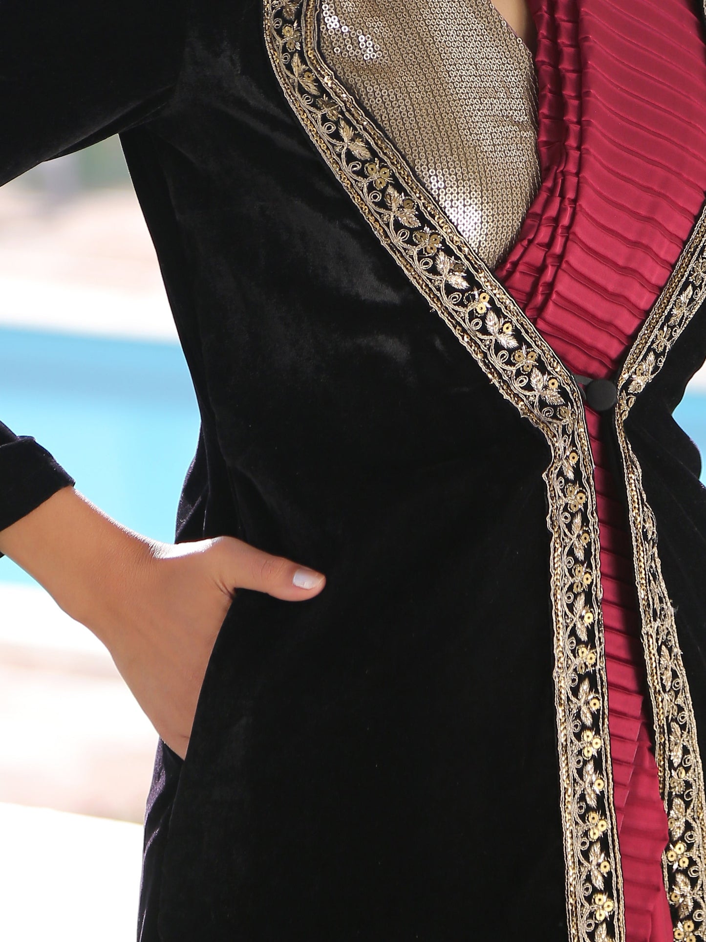 Dhiyona ST Black Velvet Jacket with Lace